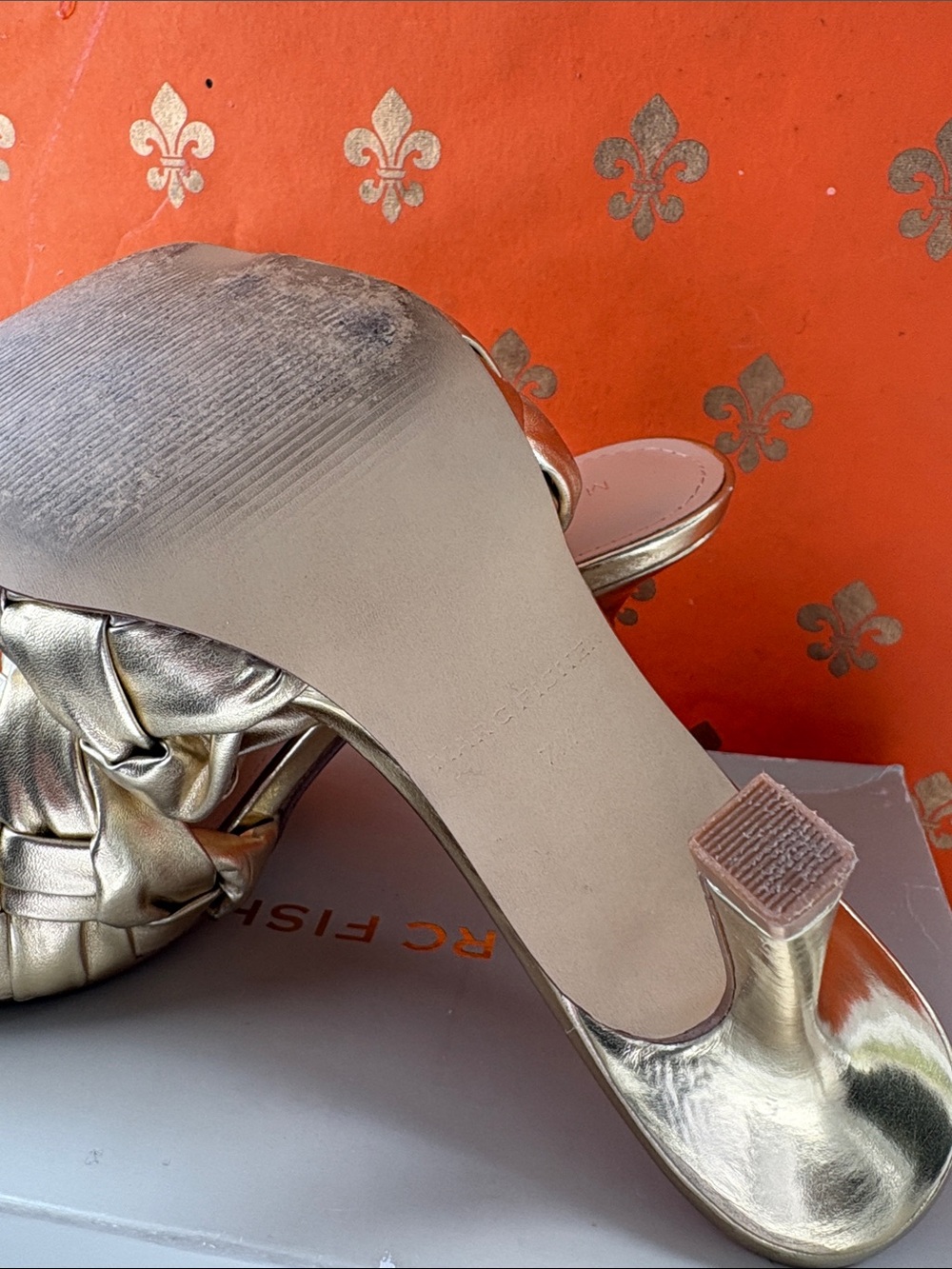 Marc Fisher Metallic Gold Braided Square-Toe Heeled Slides - Picture 4 of 6